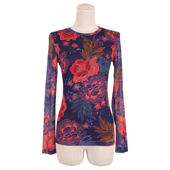 Johnny Was Tops - Jade by Johnny Was Natalie Long Sleeve Mesh Tee Sz Extra Small